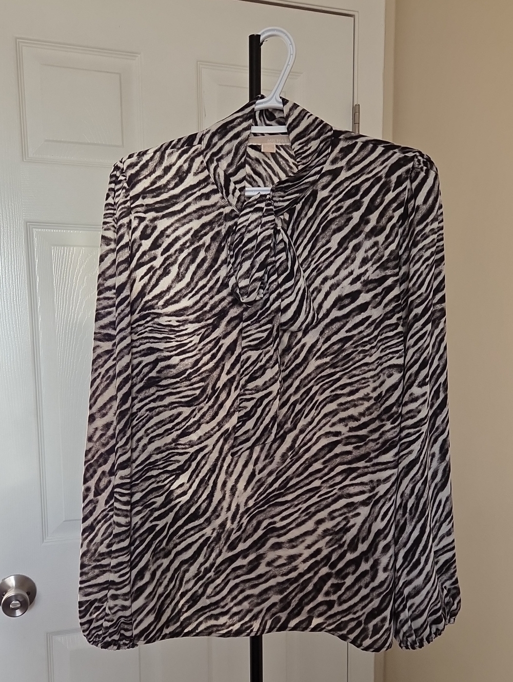 Michael Kors Black and White Zebra Print Bow-Tie Blouse